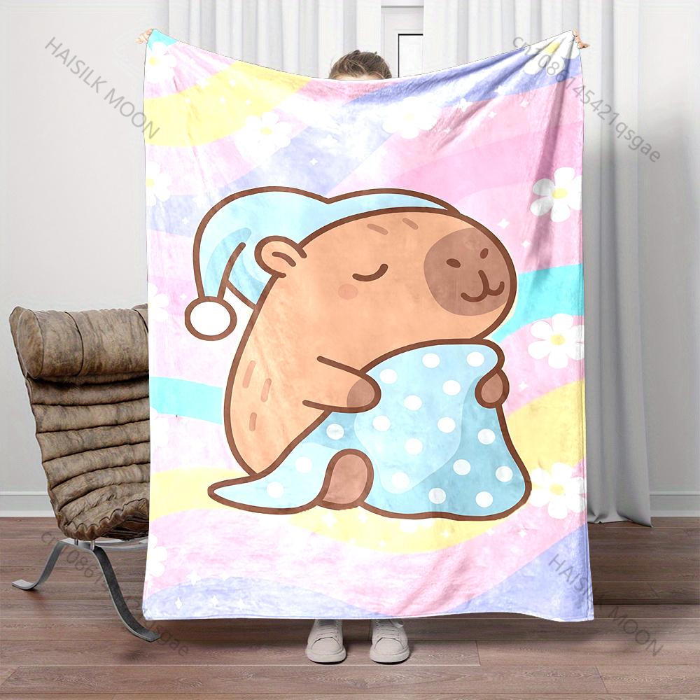 1PC Cute Capybaras Print Cartoon Blanket Fluffy Throw Warm Soft for All Seasons Gifts for Friends Home Travel Camping Picnic