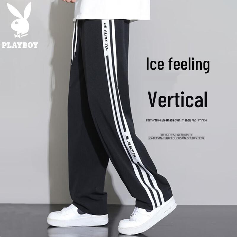PLAYBOY Men s Loose Fit Ice Silk Straight Leg Casual Pants 3XL