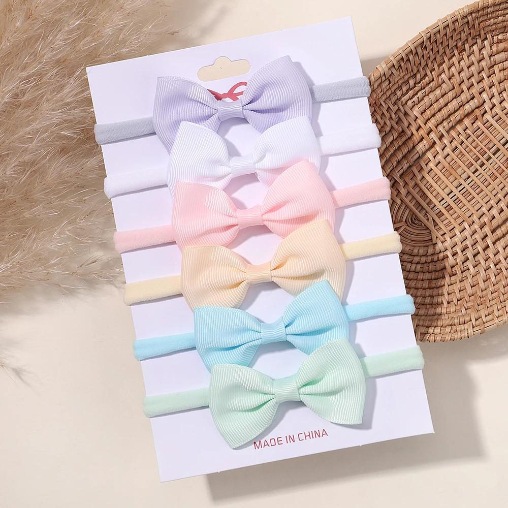5/6Pcs Girls Solid Color Bowknot Headband For Baby Kids Grograin Ribbon Headwear Hair Bands Infant Hair Accessories