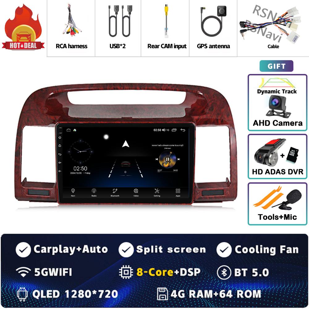 Android 14 Carplay Car Radio For Toyota Camry 5 XV 30 2001 2002 - 2006 Multimedia Video Player Navigation GPS Stereo 2Din DVD BT