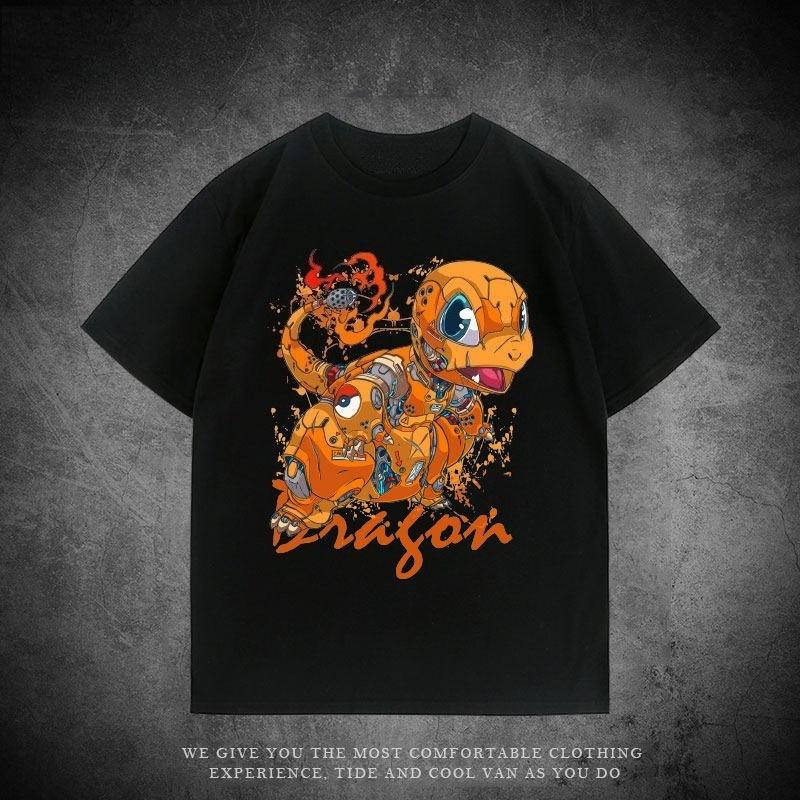 Mechanical Series Trendy T-shirt Bulbasaur Charmander Squirtle Pikachu Pure Cotton Loose Short-sleeved Clothing