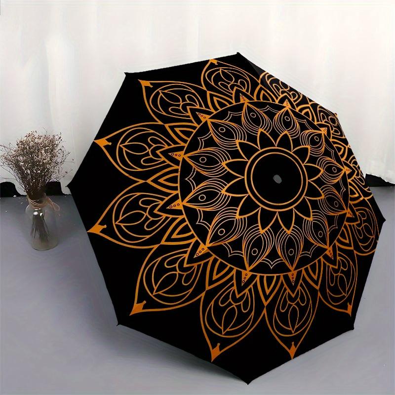 1pc Golden Lotus Mandala Pattern Umbrella with Plastic Handle,Suitable for All Seasons Home Travel Outdoor UmbrellaM1311