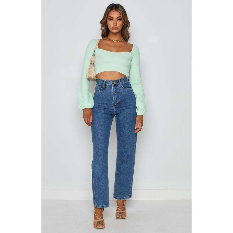 Stylish Retro off-Shoulder Square Collar Slimming Slimming Puff Sleeve Long Sleeves Pullover Knitwear Open Back Sexy Sweater Women