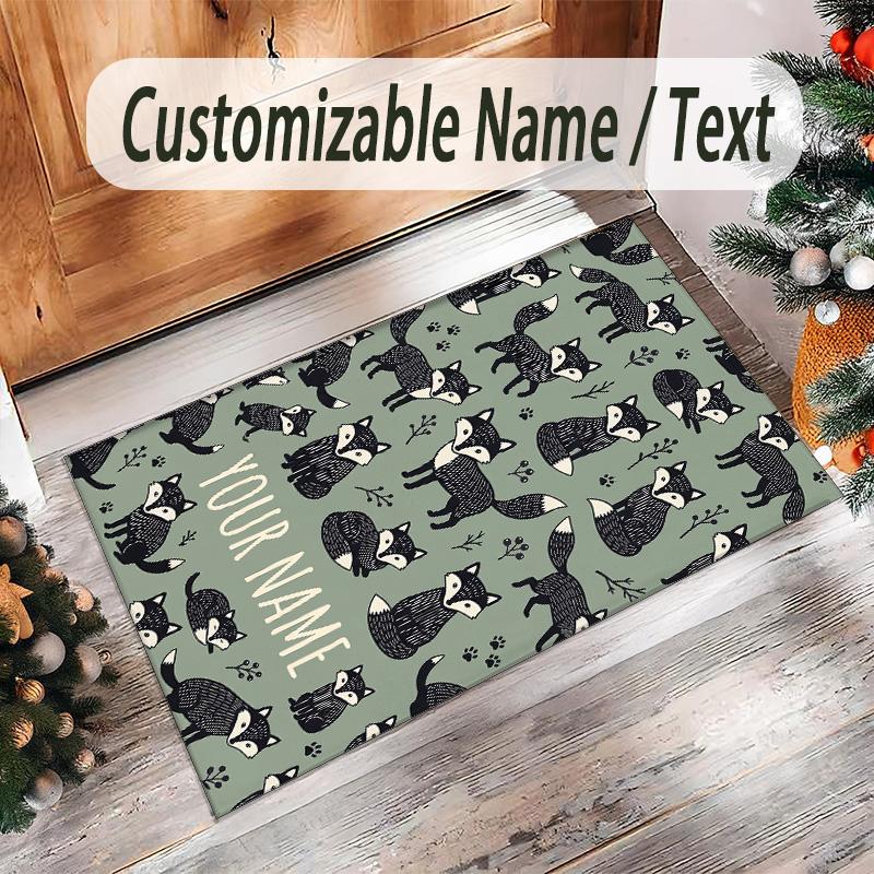 Fox Theme Crystal Velvet Floor Rug Personalized Custom Name Text Warm Carpet Home Decoration