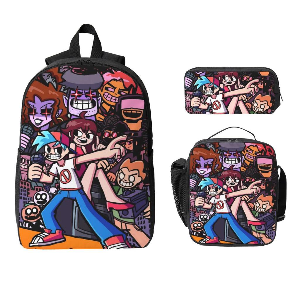 Friday Night Funkin Kinderrucksack Brotdose Federmäppchen für Jungen Mädchen Rucksäcke Kawaii Schultasche Schulranzen Set