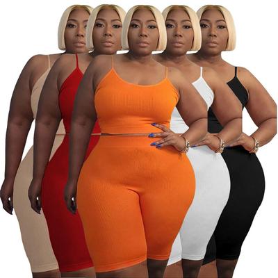Plus Size Women's Two-Piece Set: High Elastic U-Neck Sleeveless Top & Casual Shorts
