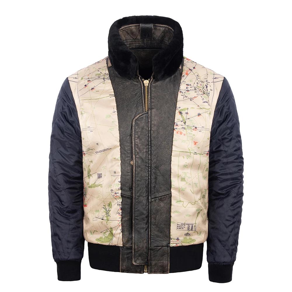 Maplesteed Super G1 Flight Jacket Men Gray Leather Jacket Vintage Quilted Natural Cowhide Fur