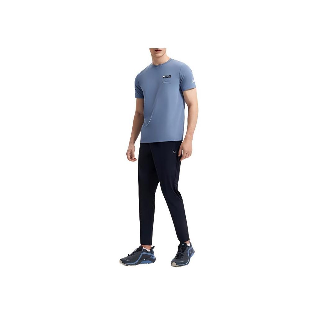 Fila Logo Print Straight Leg Comfortable Breathable Knitted Sports Pants Men Pants Deep-Black A11M331608A-BK