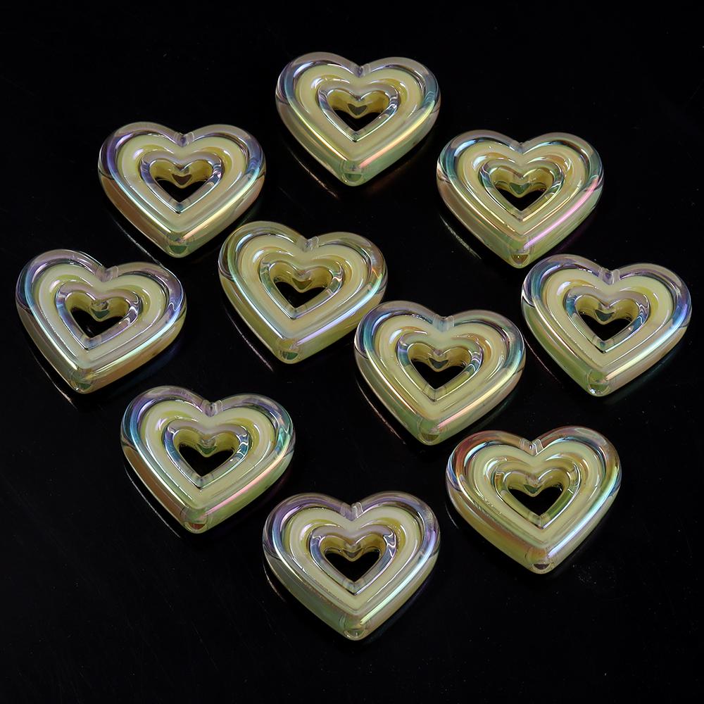 10pcs Colored Heart Shaped Beads Acrylic Hollow Beads Spacer Bead For DIY Handmade Charms Bracelet Keychains Jewelry Accessories