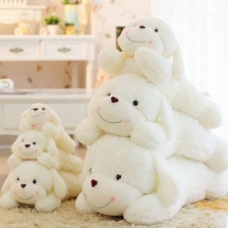 Smiling White Puppy Plush Toy - Cute Fluffy Dog for Car Decoration or Birthday Gift
