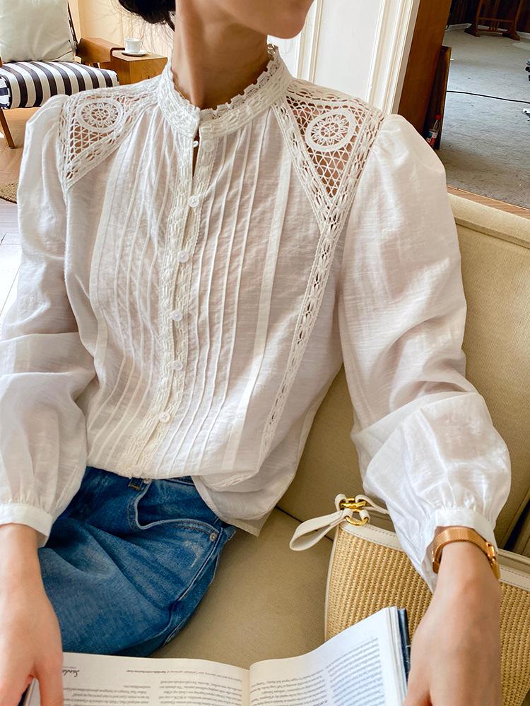 Autumn Women's French Long Sleeve White Shirt - Chic Socialite Style for European & American Fashion