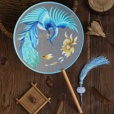 Creative Embroidered Silk Fan Cute Panda Chinese Style Chinese Ancient Style Round Fan with Tassels Translucent