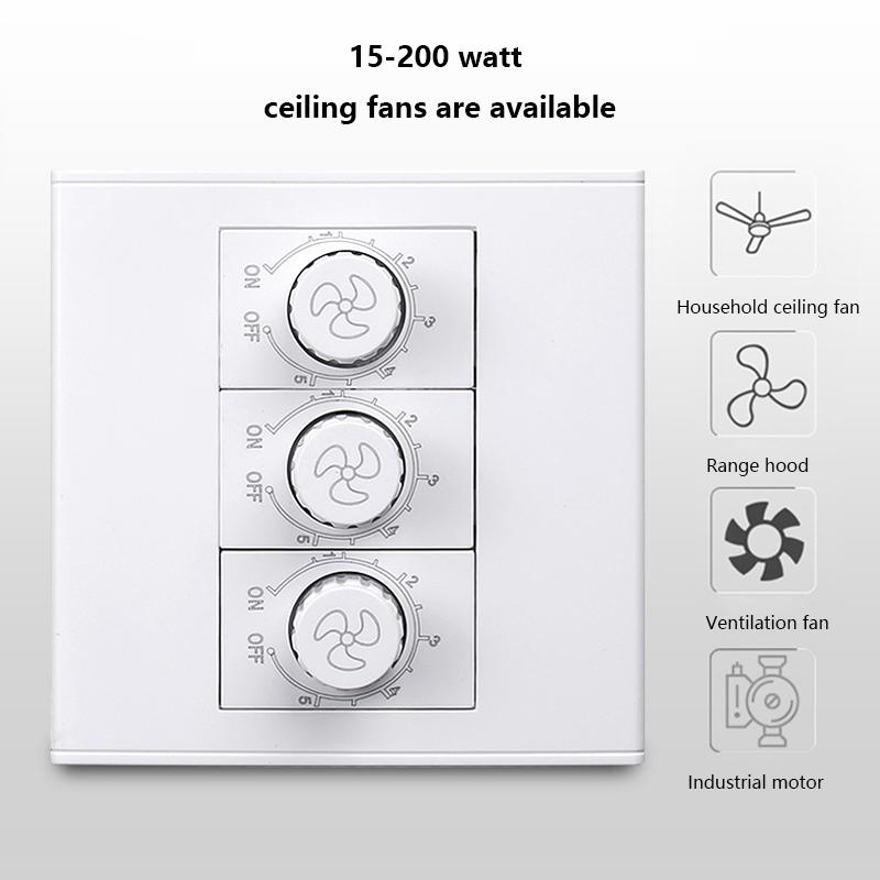 86 Typ Decken-Universalventilator-Einstellung Stufenloser Geschwindigkeitsregler 15W-200W Lüfterschalter Wandpaneel 220V Weiß Regler-Gouverneur