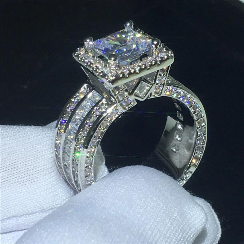 Silver Sparkling Diamond Square Ring, Light Luxury Engagement Accessory, Versatile And Fashionable Women'S Ring For Daily Use