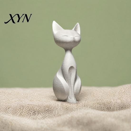 Warm Touch Cat Sculpture 3D Printed Figurines, Matte White Ornaments, Nordic Style Study Room Ornament Statue, Minimalist Artistic for Home