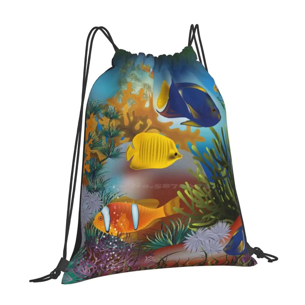 Tropical Marine Life Hot Sale Schoolbag Backpack Fashion Bags Marine Life Fish Sea Ocean Watercolour Watercolor Coral Nature