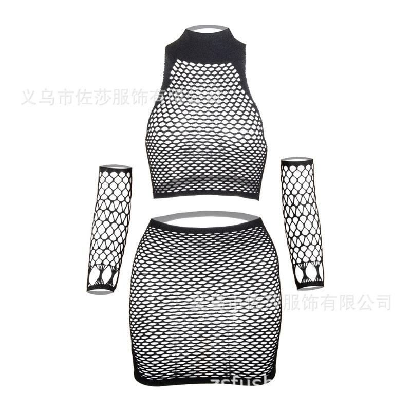 Sexy Underwear, Hollowed-out Tight Mesh, Sexy Long-sleeved Perspective Hip Skirt, Uniform Temptation