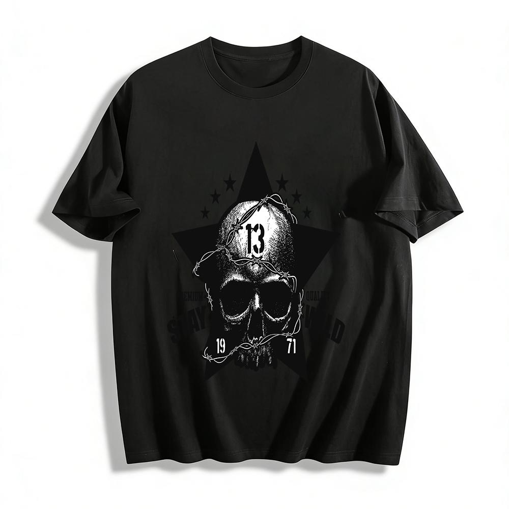 Vintage Dark Thorn Skull Print Top Cool Street 1971 Graphic T-Shirt Pure cotton T-shirt XXS