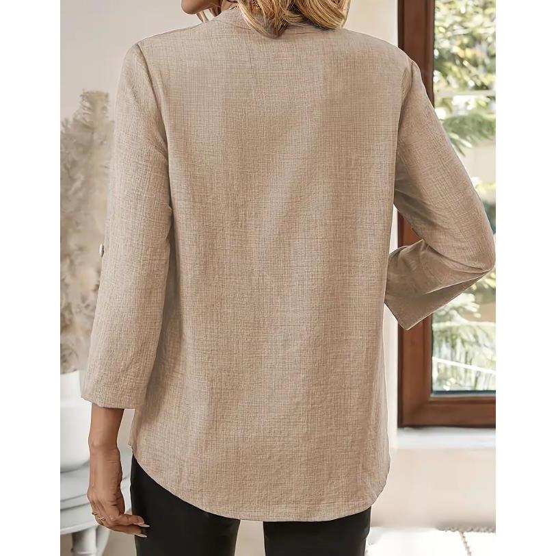 Spring Summer Women's Plus Size Elegant  V-Neck Solid Color Loose Fit Shirt Women's Solid Casual Loose Blouses