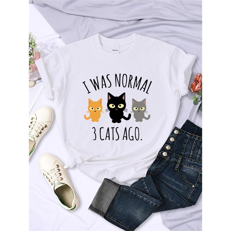 

Футболки с принтом «I Was Normal 3 Cats Ago» для женщин, повседневная многоцветная футболка, летняя футболка с коротким рукавом и круглым вырезом в стиле хип-хоп 4XL бежевый