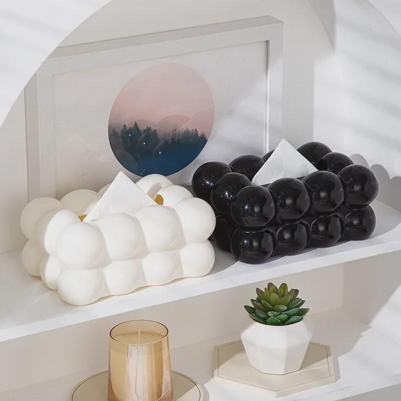 Girlish Style Marshmallow Tissue Box - Nordic Cream Design for Living Room Coffee Table Storage