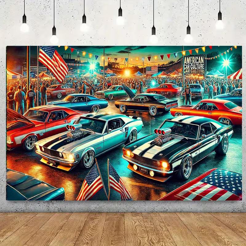 Classic American Car Culture Tapestry Retro Muscle Cars Wall Hanging