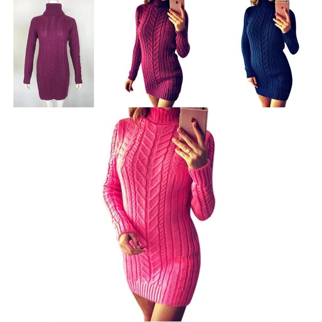 Sexy Autumn And Winter Knit Dress Slim Fit And High Collar Twist Design