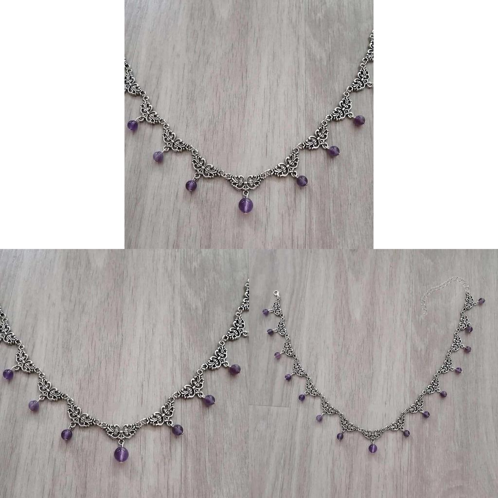 Geometric Purple Crystal Gothic Necklace For Halloween Cosplay Cosmetology