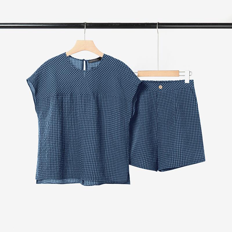 

ZANZEA Women Short Sleeve Blouse and Shorts Casual Plaid Print Two Piece Sets 5XL