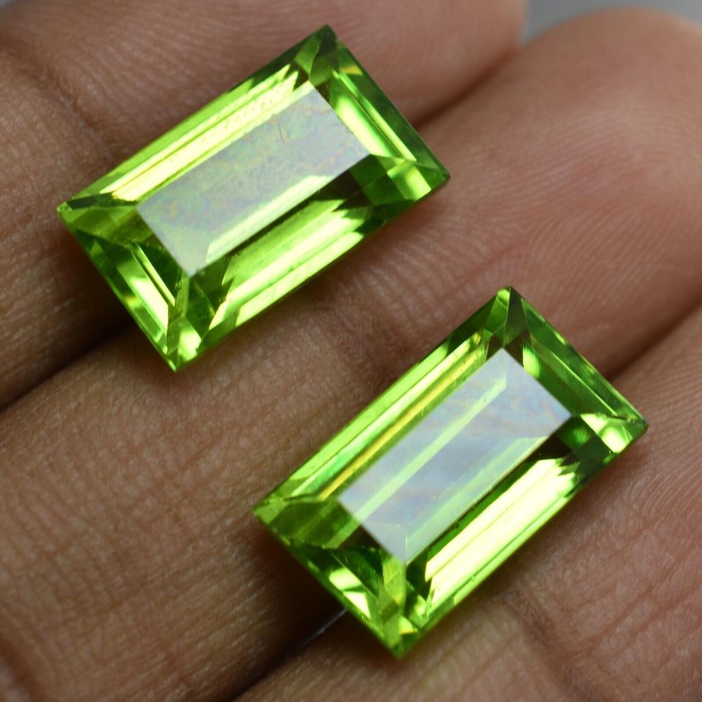 CERTIFIED Natural Peridot Loose Gemstone Pair 10 Ct Baguette Cut for Jewelry