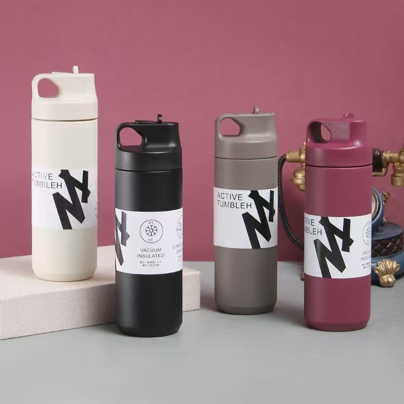New Design Japanese Style Travel Tumbler Thermos Mug 500ML Steel Double Wall Coffee Vacuum Flask Straw