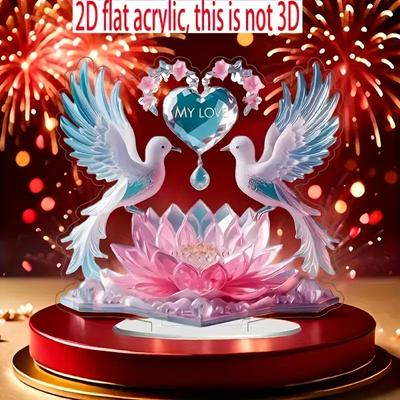 2D Flat Acrylic Bohemian Style Winged Double Bird Love Sculpture Suitable for Home and Office Desktop Decoration