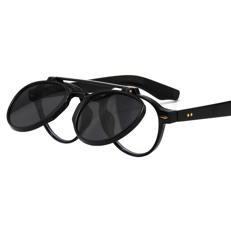 

Stylish Anti- Blue Lightweight Filp up Reading Eyeglasses Male Female Small Punk Double Bridges Glasses Vintage Round Pc Frames Sunglasses 0