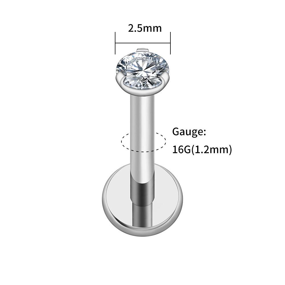 Right Grand ASTM F136 Titanium 2.5/3/4mm CZ Labret Stud 16G Tragus Helix Cartilage Conch Flatback Earlobe Piercing Body Jewelry