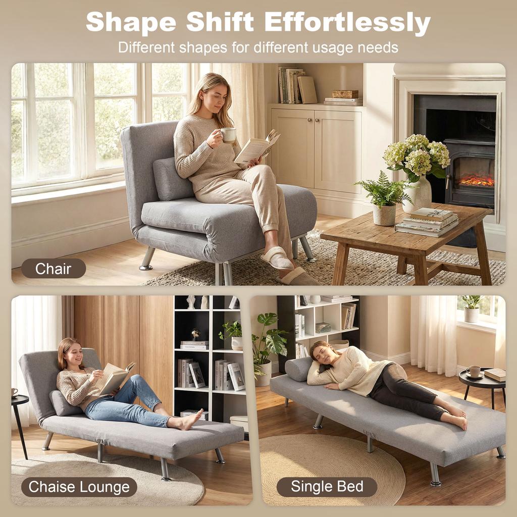 Adjustable Back Futon Sofa Chair - Grey
