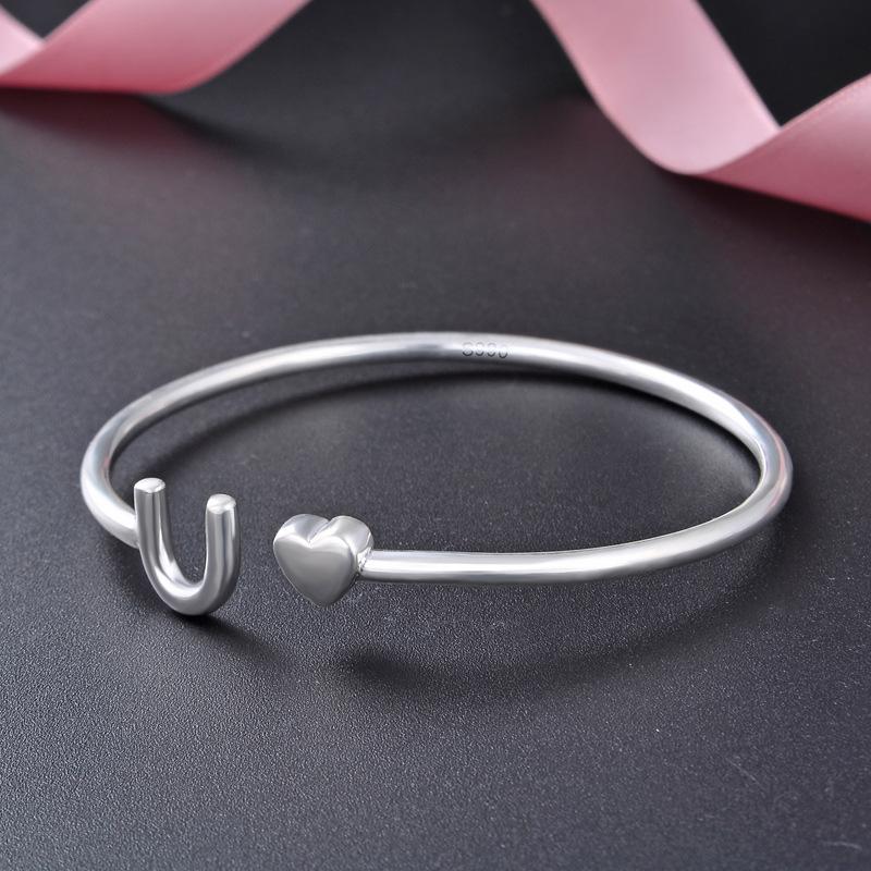 S990 Foot Silver Love Bracelet Women's Korean Edition Minimalist and Niche Design Open Bracelet Versatile Fine Handicraft