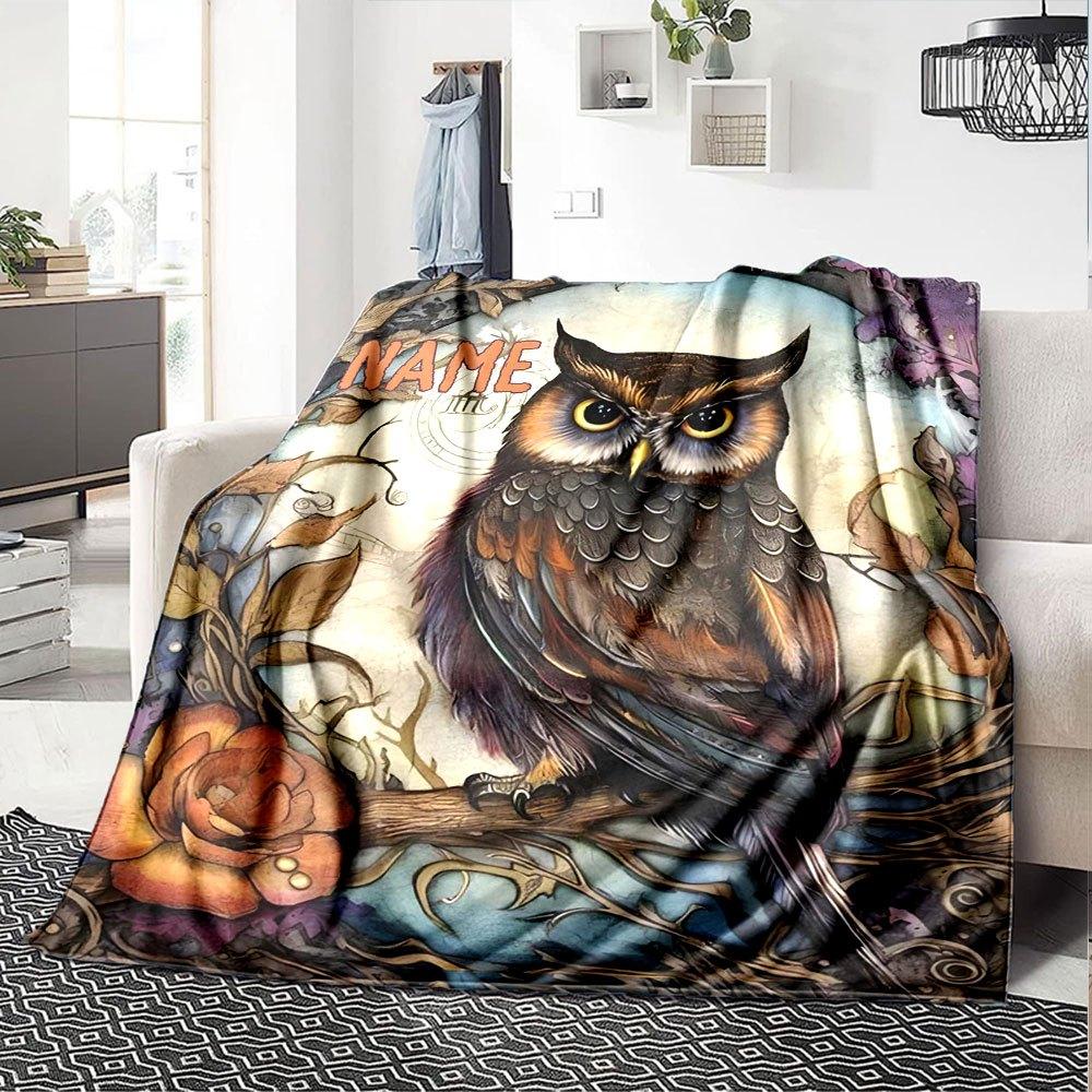 Owl Design Home Customize Your Name Blankets Soft Cozy And Lightweight For Yearround Use Perfect For Picnics Sofa Relaxation Office Warmth Bedding