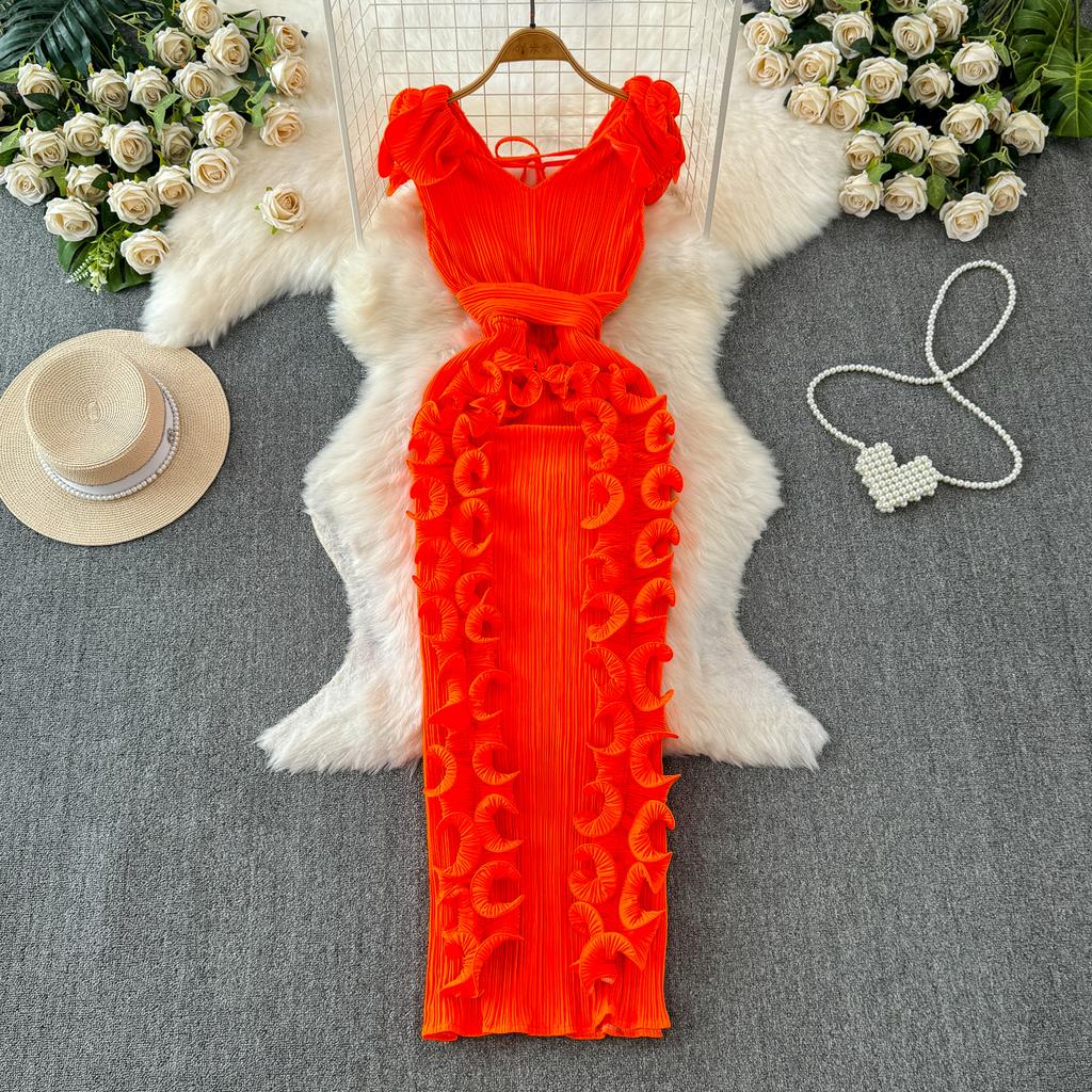 YYFS Women's Fashion Summer Spring Solid Color Print Short Sleeve V-Neck High Waist Casual Dresses