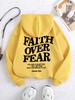 Casual Women's Hoodies Faith Over Fear Letter Printing Sweatshirts Fleece Warm Comfortable Pocket Pullovers Autumn Streetwear