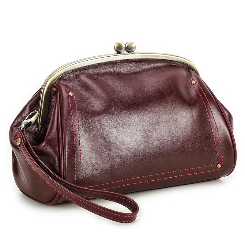 Wrist-Strap Women's Makeup Bag: Cowhide, Double Metal Hinge, Trendy & Fashionable