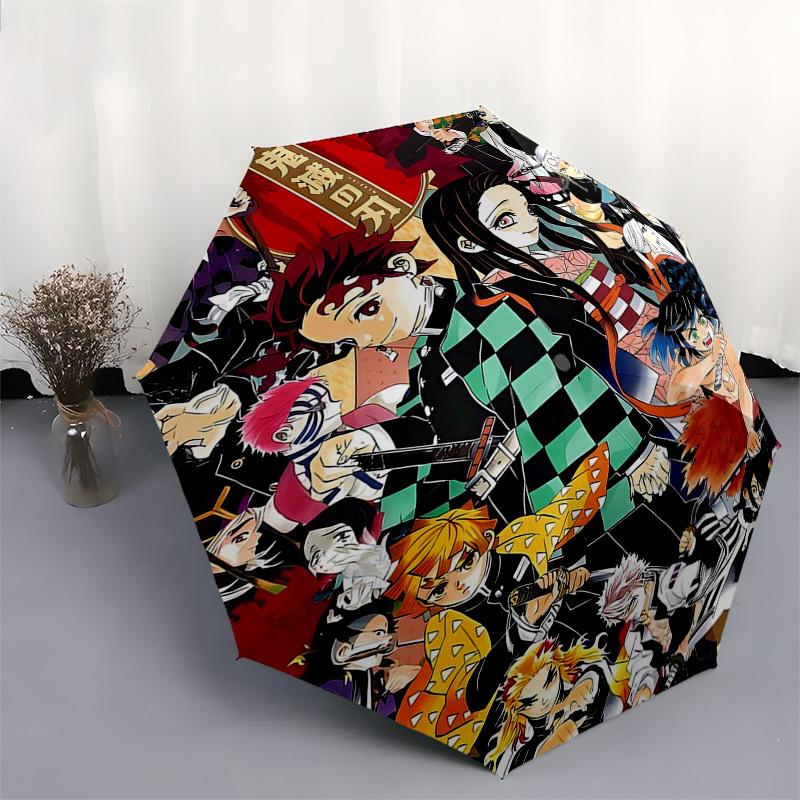 1pc Demon Slayer: Tanjiro Kamado Outdoor Umbrella - Automatic Opening/Closing, Portable 3-Fold Design with 8-Rib Iron Frame - Perfect Gift for Fans, T