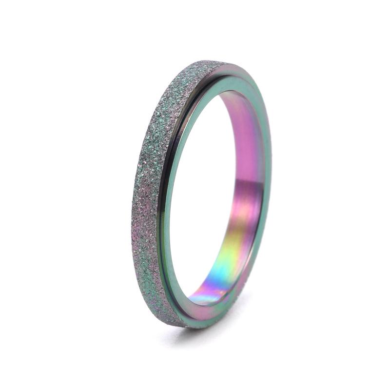 European & American 2MM Women's Sandpaper Titanium Steel 18K Gold Rotating Frosted Ring