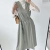 New ArriValS Open Run Women S V Neck SleeVeleSS dreSS With Leather waiSt Ribbon 