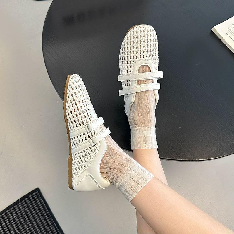 Leather mesh white shoes women's 2025 spring new round head breathable board shoes platform casual sports moral training shoes