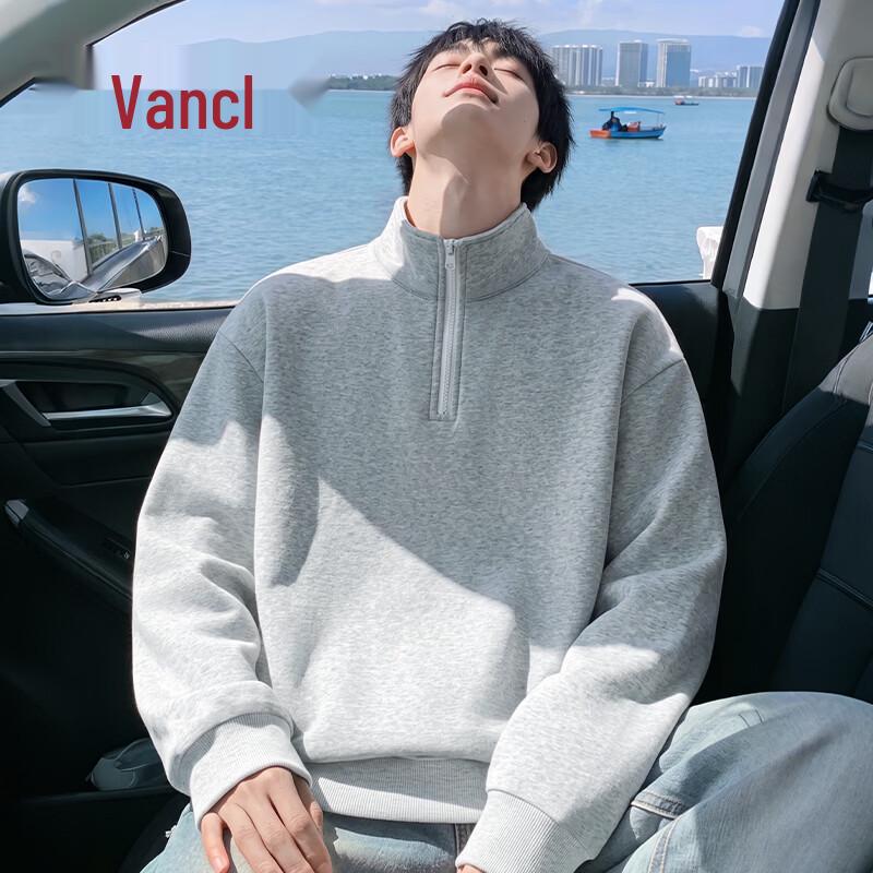 VANCL Men's Stand-Collar Half-Zip Loose Sweatshirt