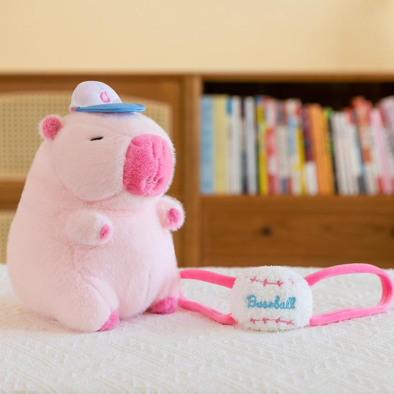 25Cm Cute Fluffy Pink Capybara Plush Toys Kawaii Baseball Backpack Stuffed Dolls Animals Kids Birthday Gift Home Decor