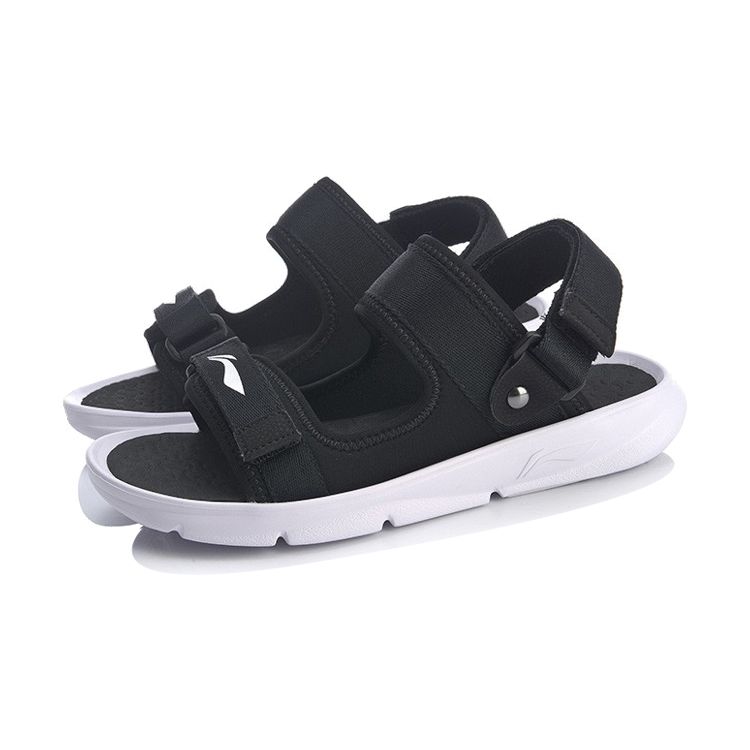 Li Ning Comfortable Lightweight Two-Way Strap Flat Sports Sandals Kids Sandals Black YKUQ016-1