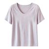 Women's Short Sleeve Top V Neck Casual Loose Fit Ice Silk Ribbed T-Shirt Solid Color Daily Wear Blouse