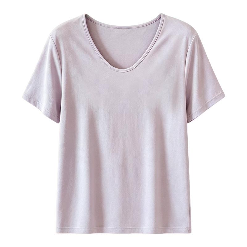 Women's Short Sleeve Top V Neck Casual Loose Fit Ice Silk Ribbed T-Shirt Solid Color Daily Wear Blouse