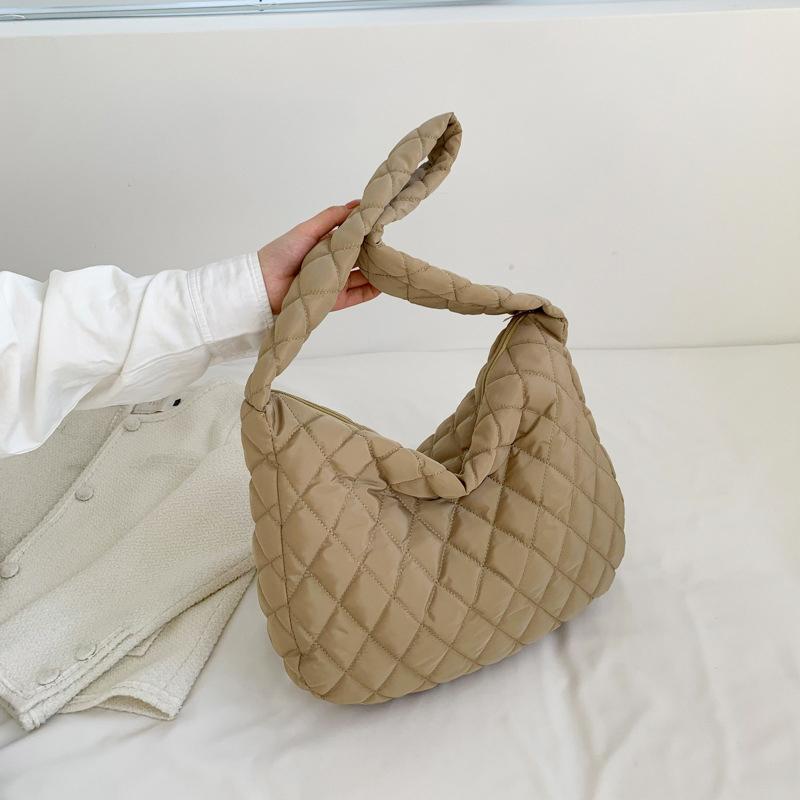 Winter Lingge Embroidery Shoulder Bag for Women Fashi Space Padded Cott Handbag Clutch Ladies Feather Down Big Tote Bags